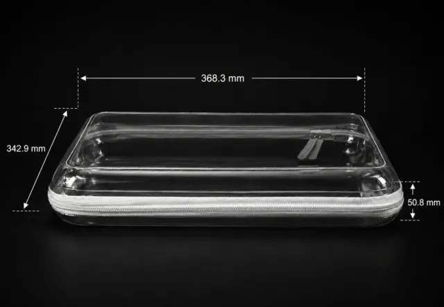 The 13.5 by 14.5 crystal saree pouch, the squarest of the three footprints