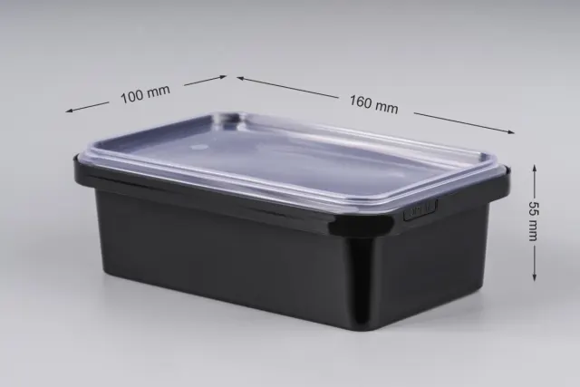 A 750 ml dates box with a black base and transparent lid