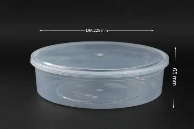 A 2000 ml round PP Ghever container with dimension labels